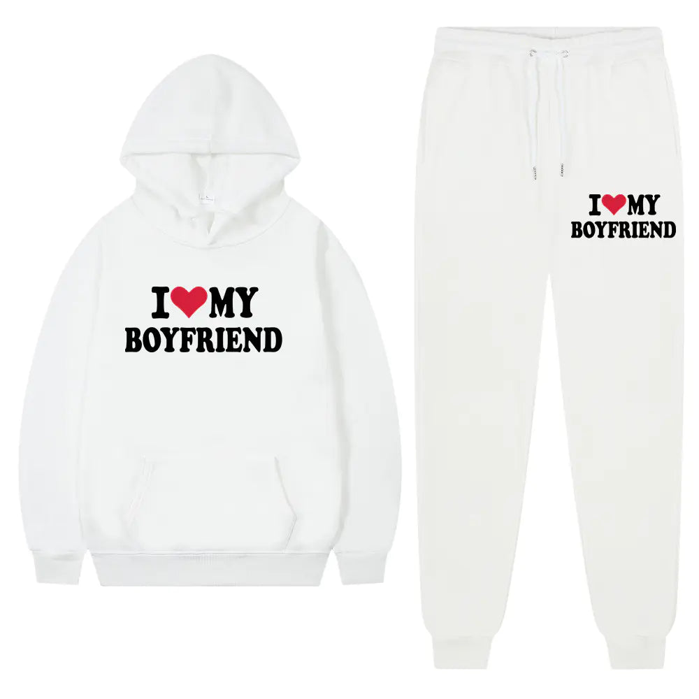 "I Love My Boyfriend Casual Hoodie and Pants Set 2023"